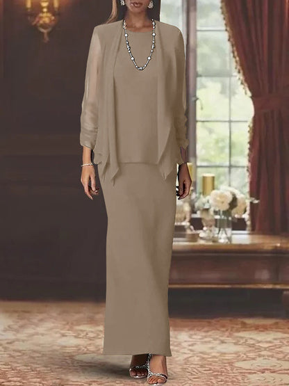Sheath Scoop Neck Long Sleeves Floor-Length Mother of the Bride Dress