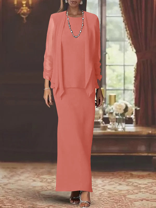 Sheath Scoop Neck Long Sleeves Floor-Length Mother of the Bride Dress