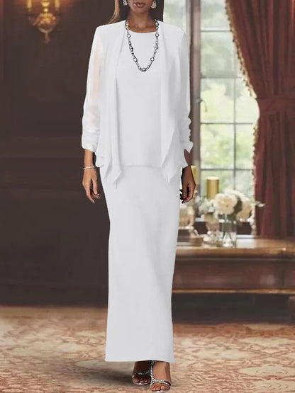 Sheath Scoop Neck Long Sleeves Floor-Length Mother of the Bride Dress