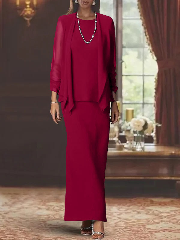 Sheath Scoop Neck Long Sleeves Floor-Length Mother of the Bride Dress