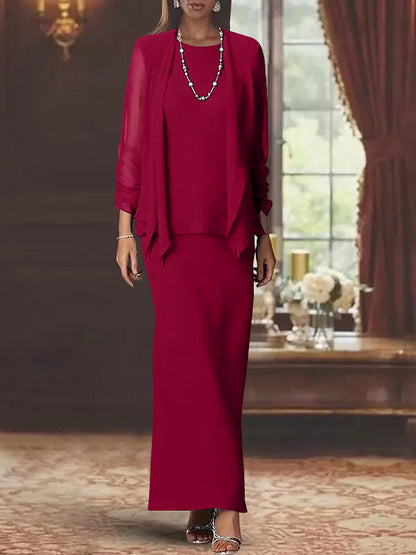 Sheath Scoop Neck Long Sleeves Floor-Length Mother of the Bride Dress