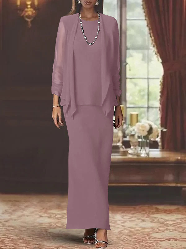 Sheath Scoop Neck Long Sleeves Floor-Length Mother of the Bride Dress