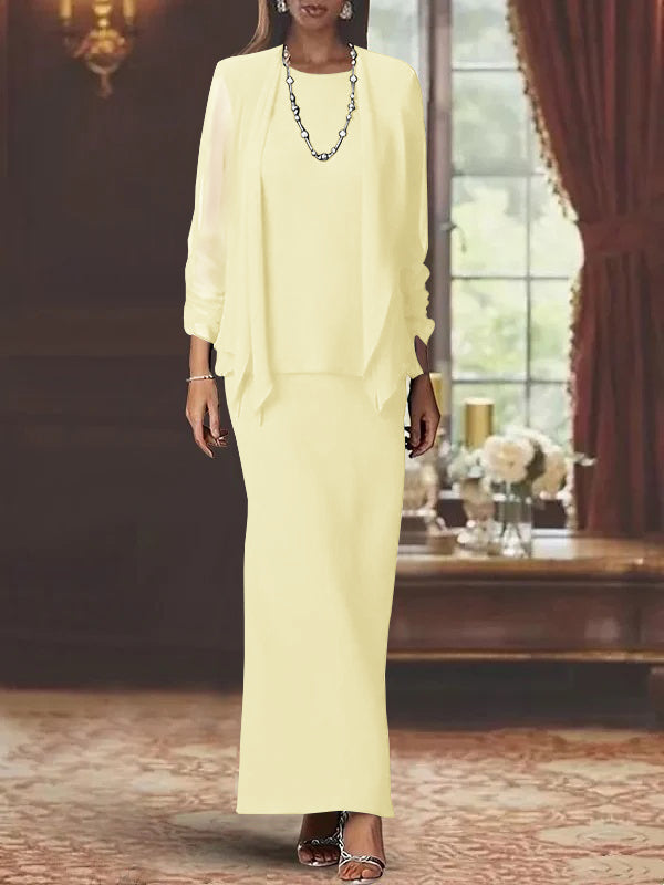 Sheath Scoop Neck Long Sleeves Floor-Length Mother of the Bride Dress