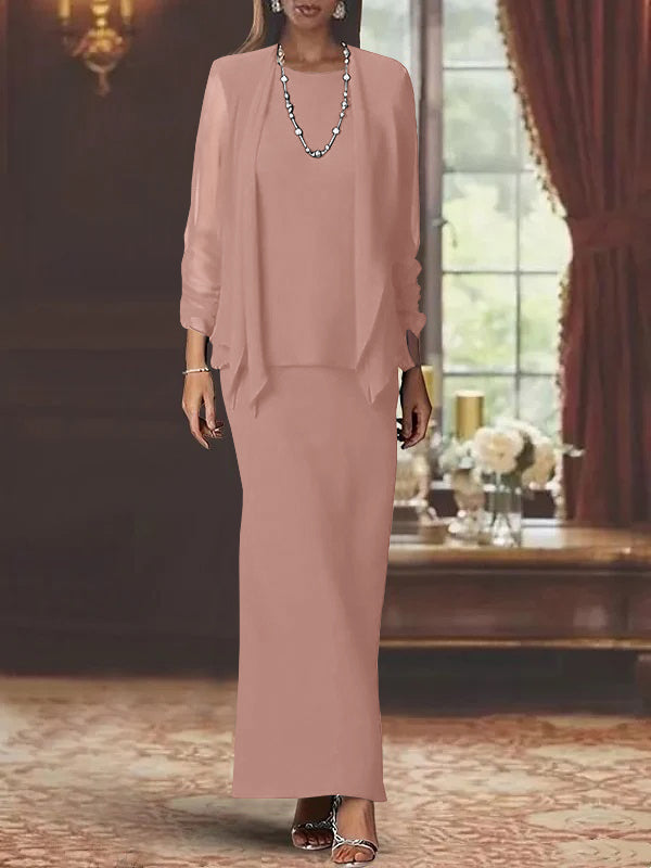 Sheath Scoop Neck Long Sleeves Floor-Length Mother of the Bride Dress