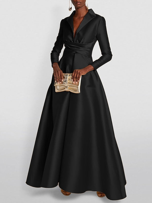 A-Line Long Sleeves V-Neck Floor-length Evening Dresses