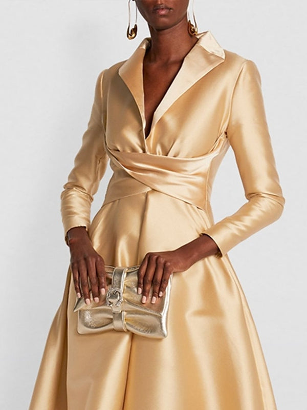 A-Line Long Sleeves V-Neck Floor-length Evening Dresses