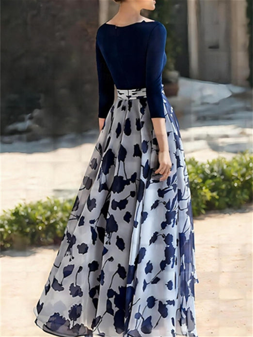 Princess V Neck 3/4 Sleeves Floral Mother of the Bride Dress