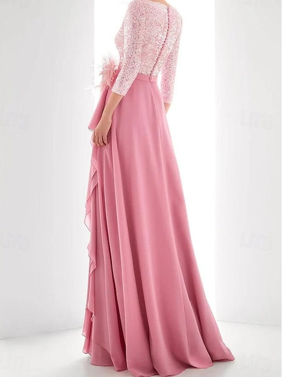 Jewel Neck Long Sleeves Asymmetrical Mother of the Bride Dress