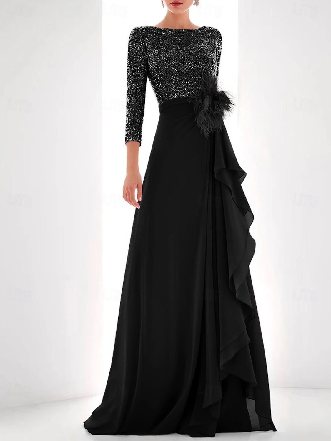 Jewel Neck Long Sleeves Asymmetrical Mother of the Bride Dress