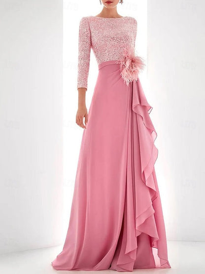 Jewel Neck Long Sleeves Asymmetrical Mother of the Bride Dress