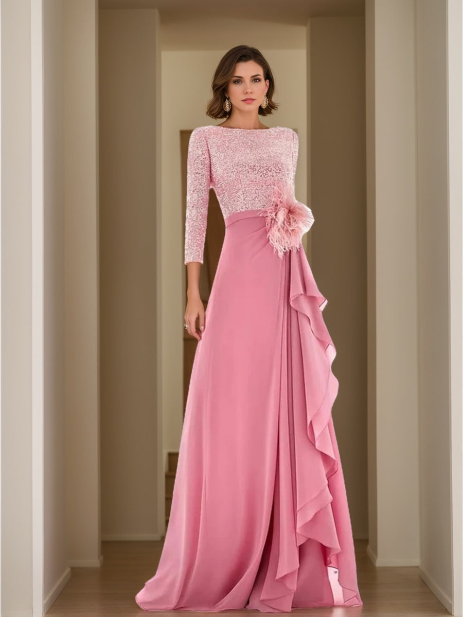 Jewel Neck Long Sleeves Asymmetrical Mother of the Bride Dress