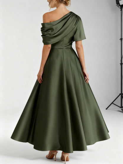 A-Line One-shoulder Half Sleeve Ankle-Length Mother of the Bride Dress