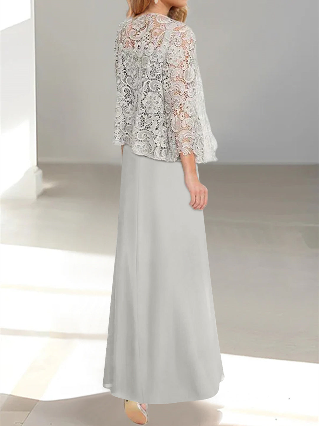 2 Pieces Princess Scoop Floor-Length Mother of the Bride Dress