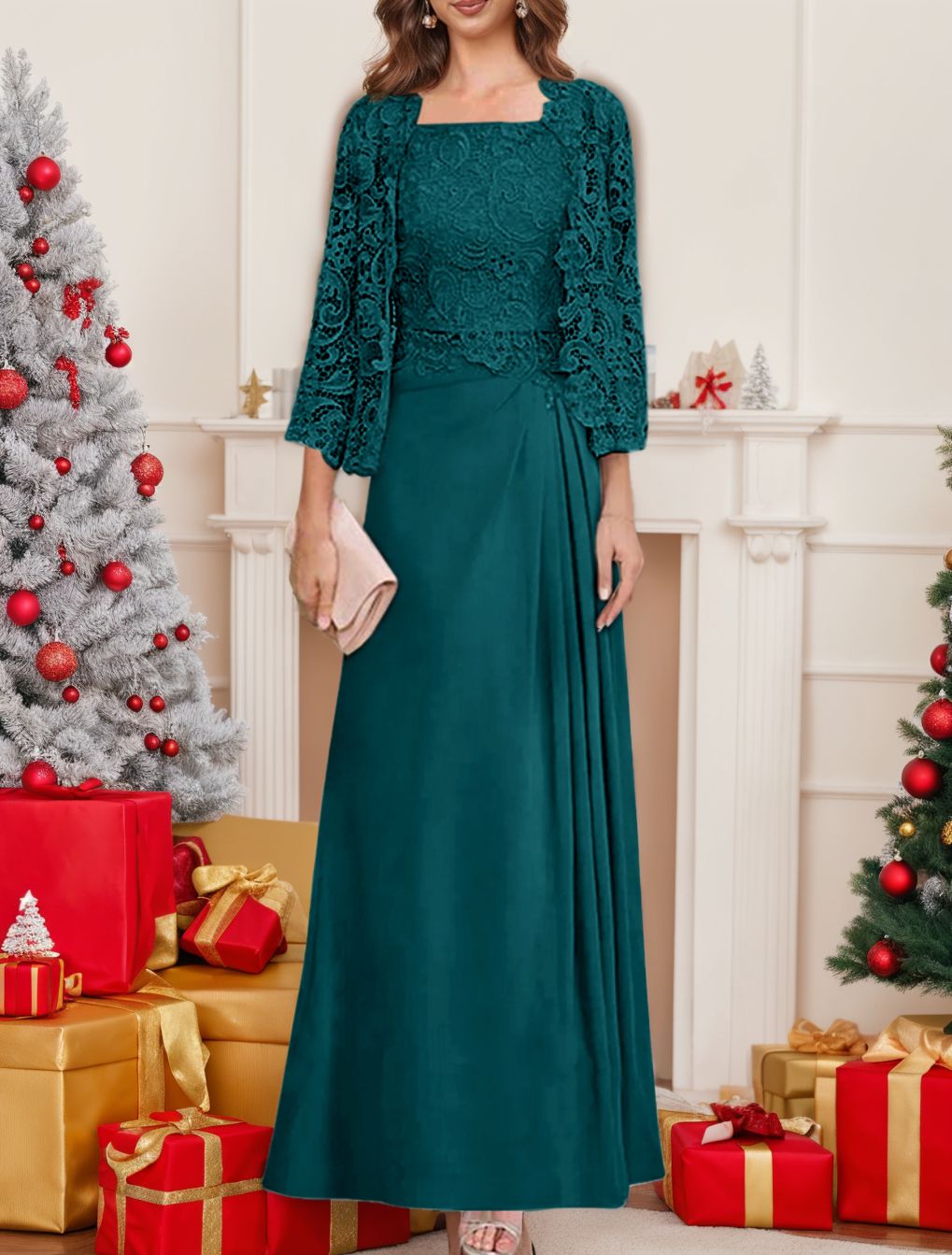 2 Pieces Princess Scoop Floor-Length Mother of the Bride Dress