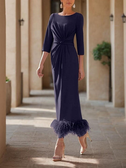 Column Scoop Neck Ankle Length Elegant Mother of the Bride Dress