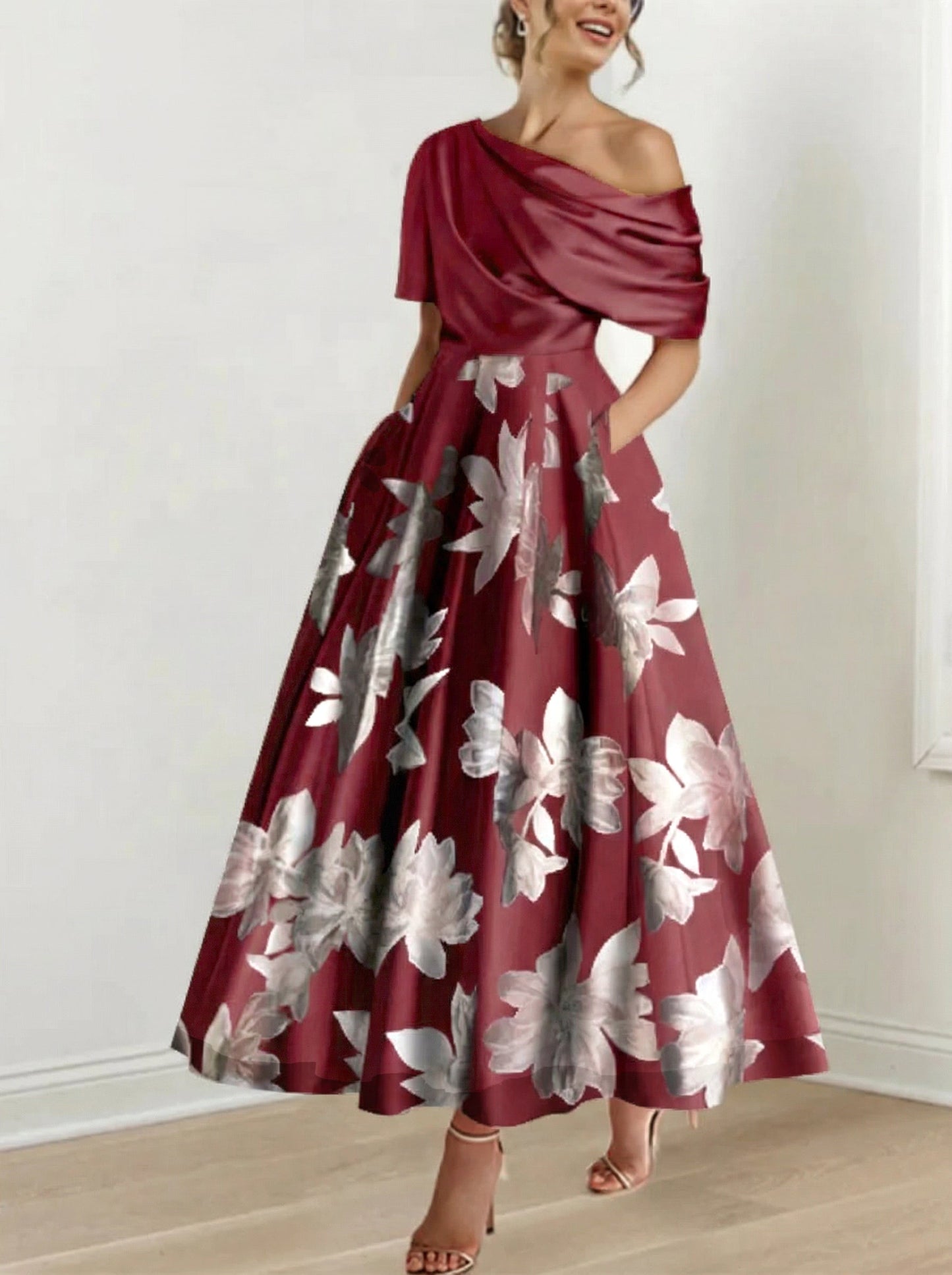 Princess One-shoulder Printed Flower Mother of the Bride Dress
