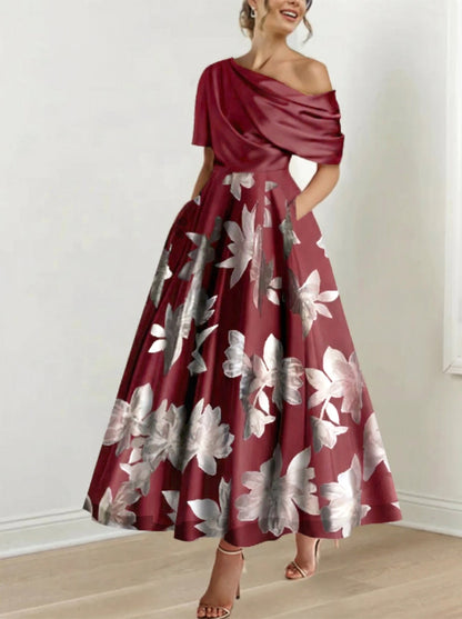 Princess One-shoulder Printed Flower Mother of the Bride Dress
