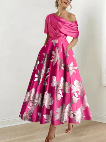 Princess One-shoulder Printed Flower Mother of the Bride Dress