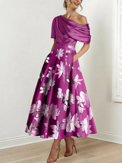 Princess One-shoulder Printed Flower Mother of the Bride Dress