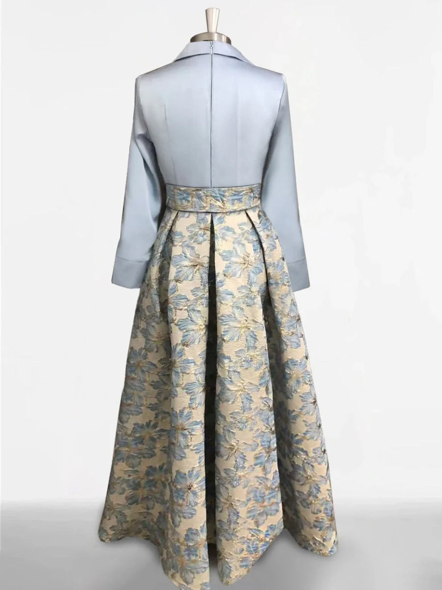 Princess Shirt Collar 3/4 Sleeves Printed Flower Mother of the Bride Dress
