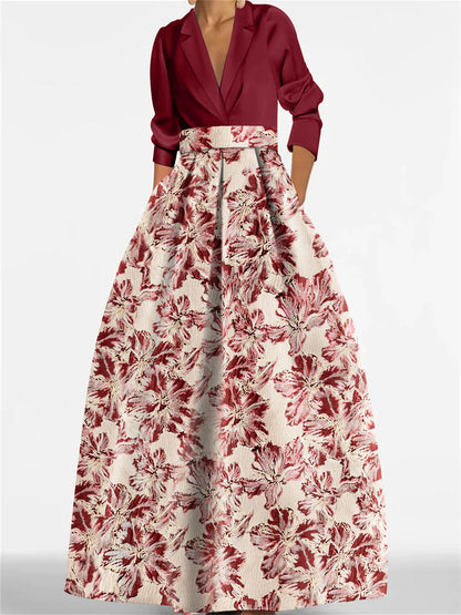 Princess Shirt Collar 3/4 Sleeves Printed Flower Mother of the Bride Dress