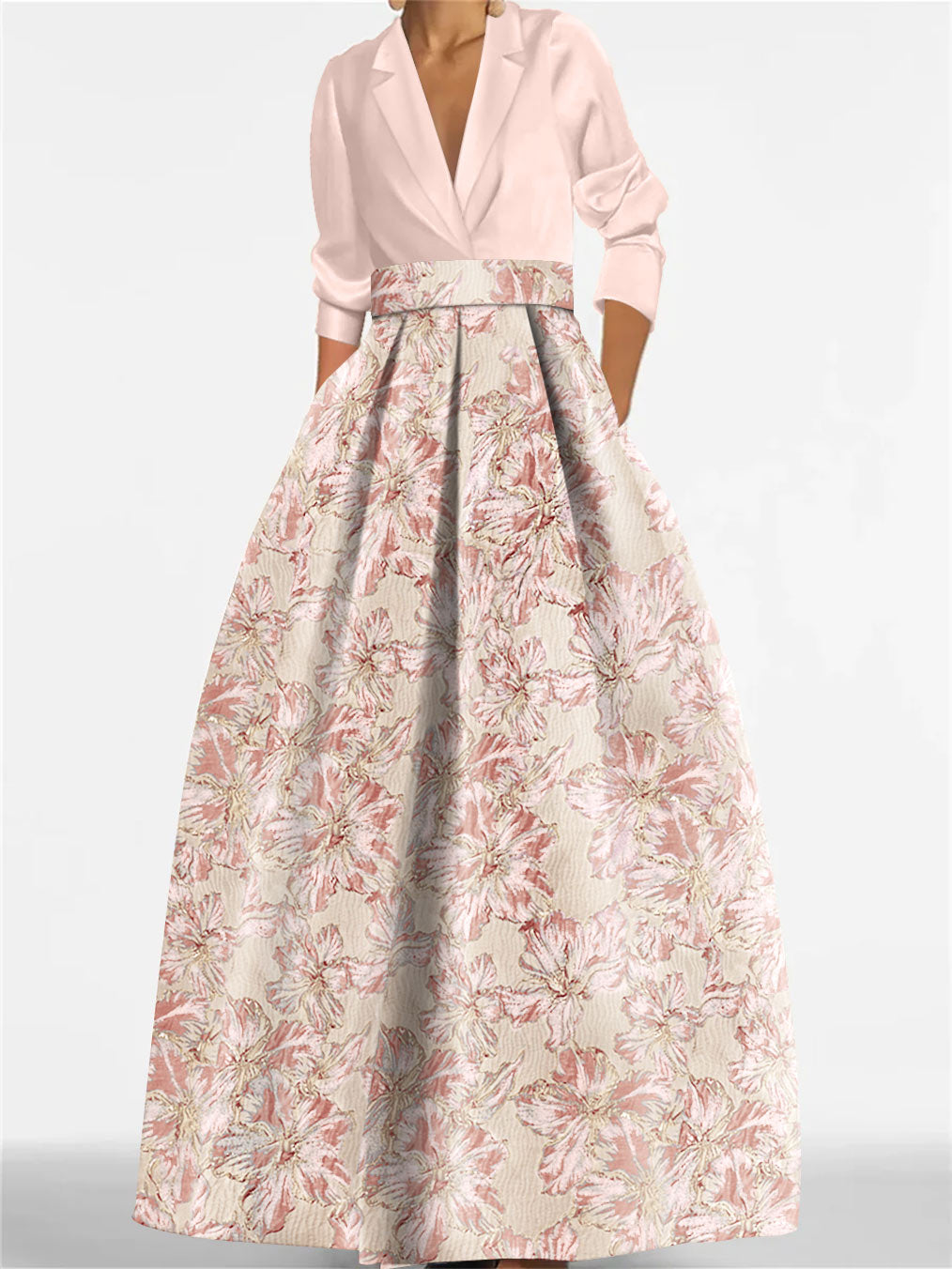 Princess Shirt Collar 3/4 Sleeves Printed Flower Mother of the Bride Dress