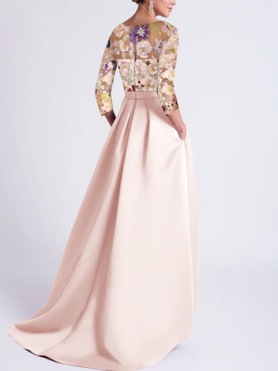 Princess Scoop 3/4 Sleeves Asymmetrical Mother of the Bride Dress