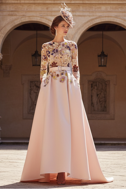Princess Scoop 3/4 Sleeves Asymmetrical Mother of the Bride Dress