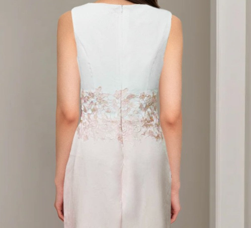 2 Pieces Round Neck Tea-Length Mother of the Bride Dress