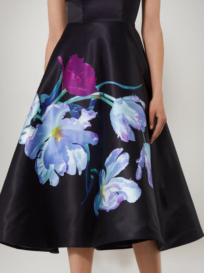 A-Line Boat Neck Sleeves Tea-Length Mother of the Bride Dress