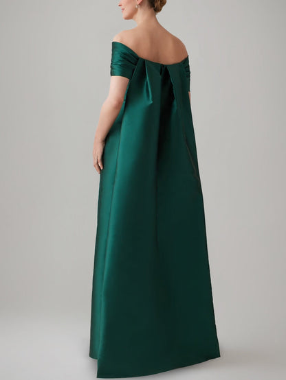 Sheath/Column Off-the-Shoulder Floor-Length Mother of the Bride Dresses with Removable Cape Satin