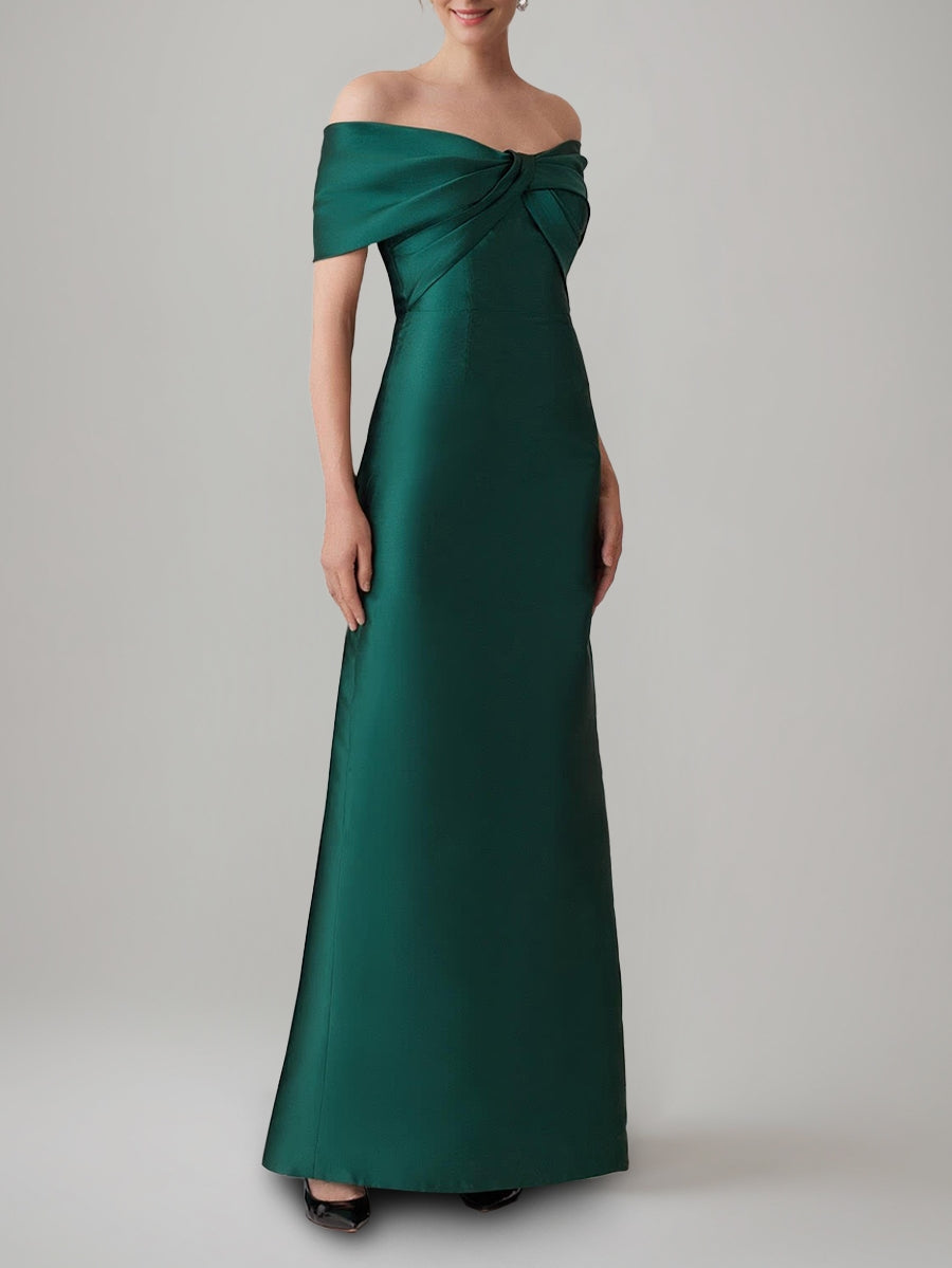Sheath/Column Off-the-Shoulder Floor-Length Mother of the Bride Dresses with Removable Cape Satin