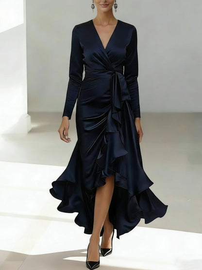 A-Line/Princess V-Neck Acetate Satin Mother of the Bride Dress