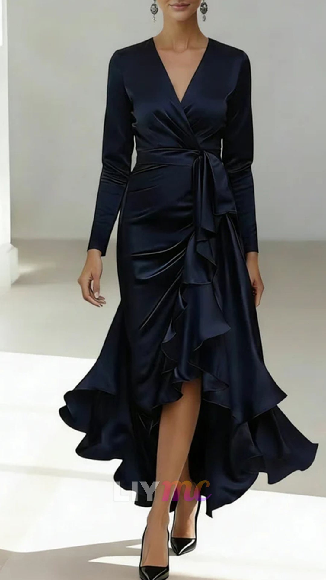 A-Line/Princess V-Neck Acetate Satin Mother of the Bride Dress