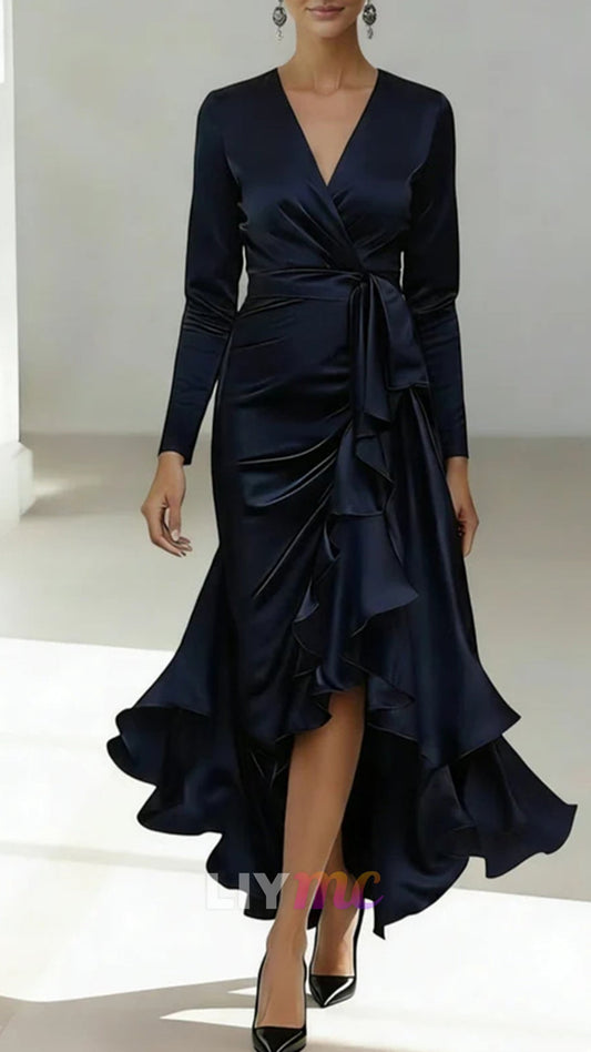 A-Line/Princess V-Neck Acetate Satin Mother of the Bride Dress