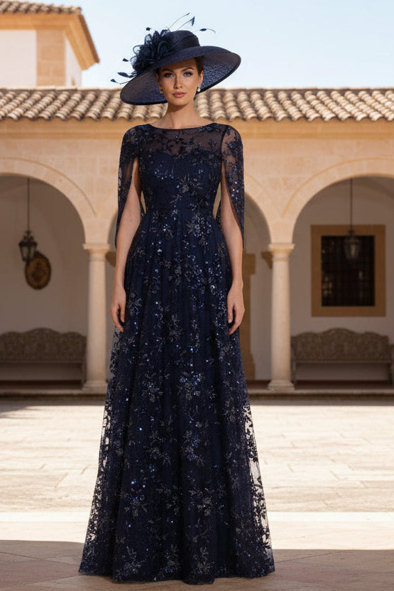 A-Line/Princess Scoop Sequins Lace Mother of the Bride Dress