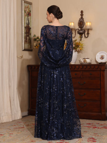A-Line/Princess Scoop Sequins Lace Mother of the Bride Dress