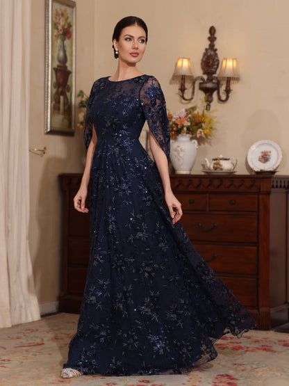 A-Line/Princess Scoop Sequins Lace Mother of the Bride Dress