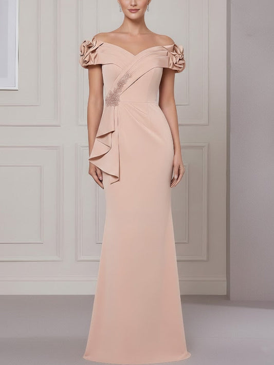 Off-the-Shoulder Stretch Satin Mother of the Bride Dress