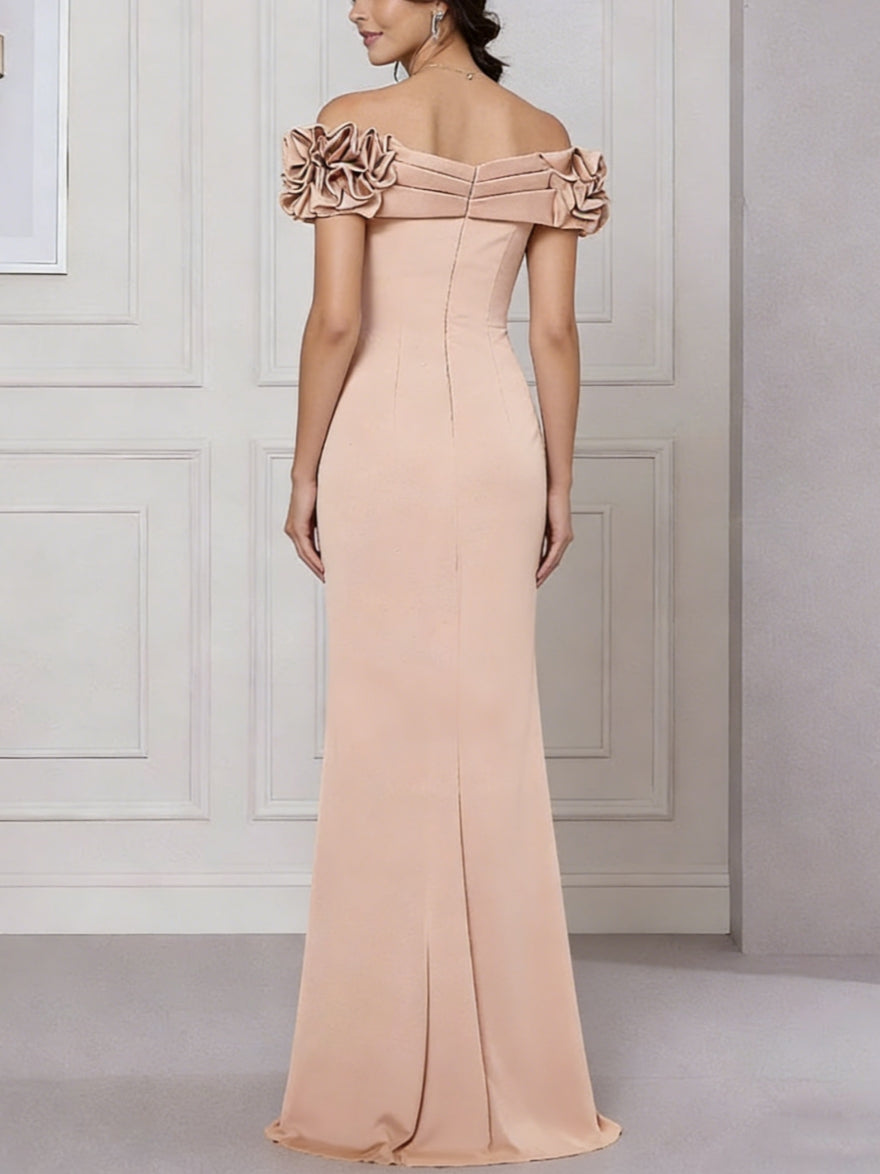 Off-the-Shoulder Stretch Satin Mother of the Bride Dress