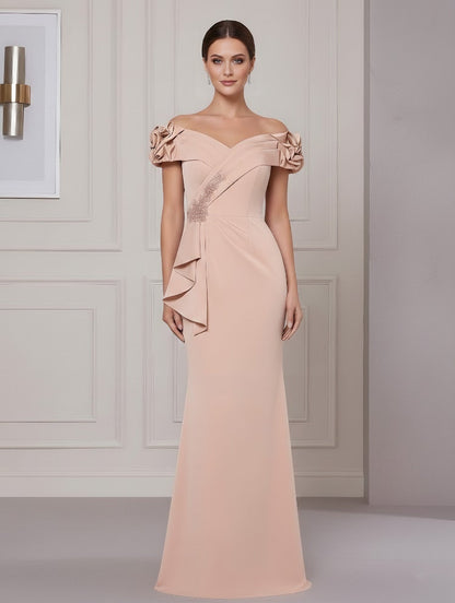 Off-the-Shoulder Stretch Satin Mother of the Bride Dress