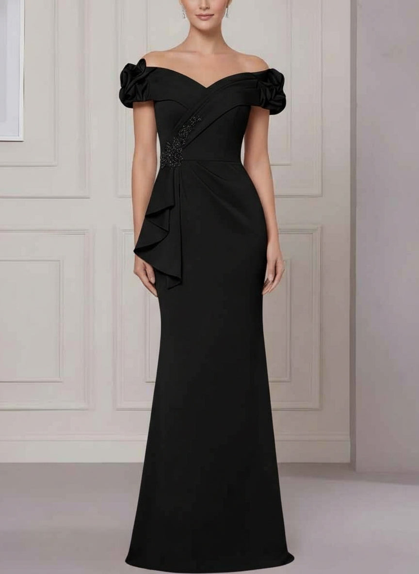 Off-the-Shoulder Stretch Satin Mother of the Bride Dress