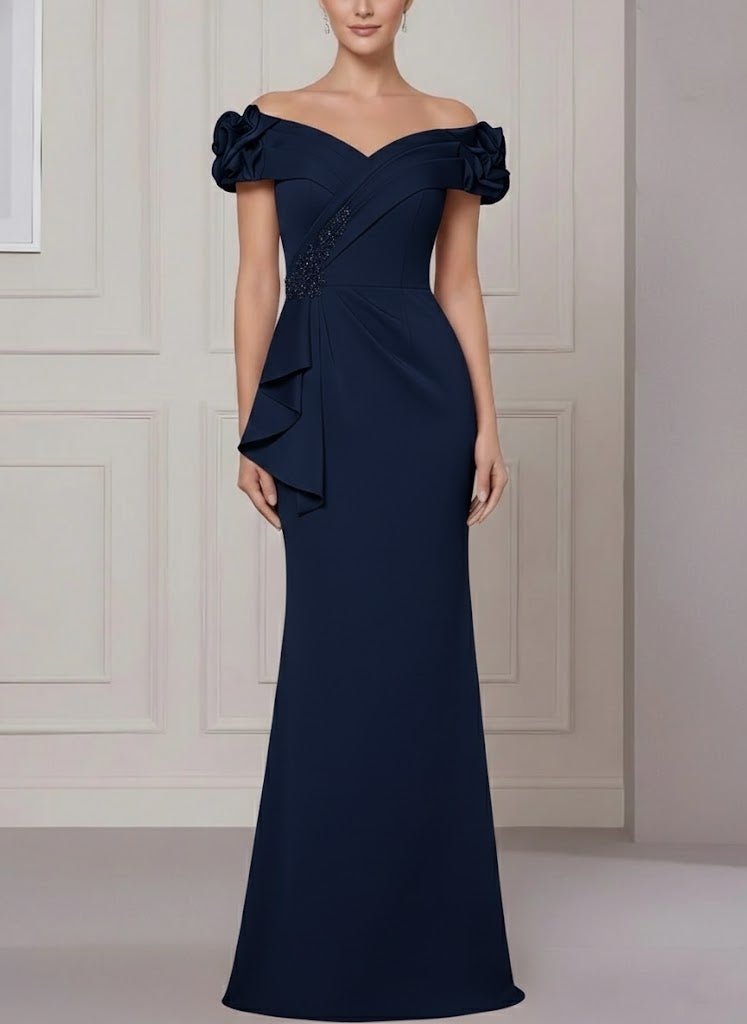 Off-the-Shoulder Stretch Satin Mother of the Bride Dress