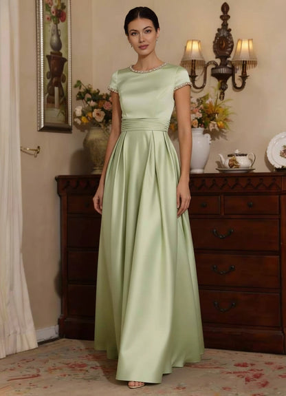 Silk Satin Jewel Neck Mother ofthe Bride Dress