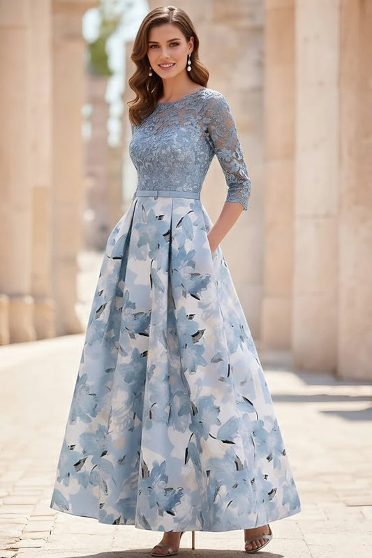 Scoop Satin Mother of the Bride Dresses Lace Ankle-Length Half Sleeves Printed Flower