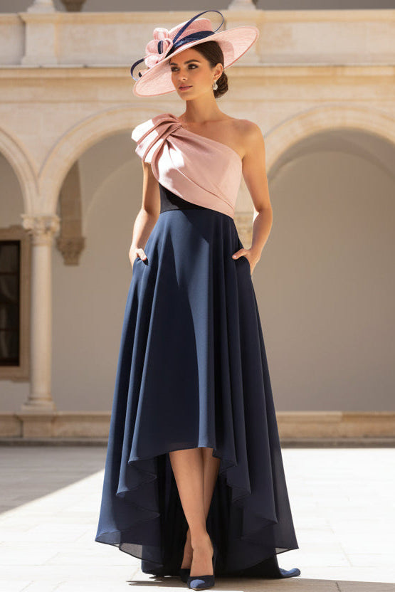 A-Line One-Shoulder Stretch Satin Mother of the Bride Dress