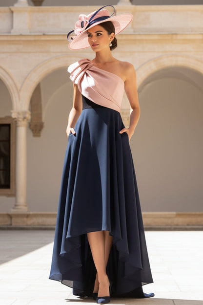A-Line One-Shoulder Stretch Satin Mother of the Bride Dress
