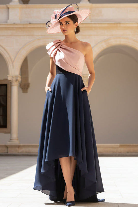 A-Line One-Shoulder Stretch Satin Mother of the Bride Dress