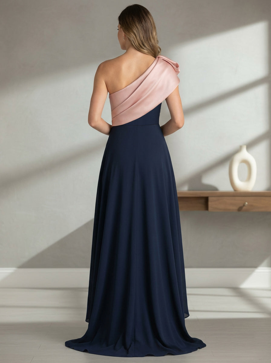A-Line One-Shoulder Stretch Satin Mother of the Bride Dress