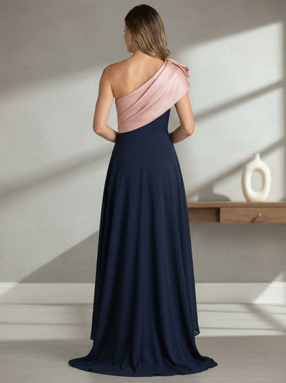 A-Line One-Shoulder Stretch Satin Mother of the Bride Dress